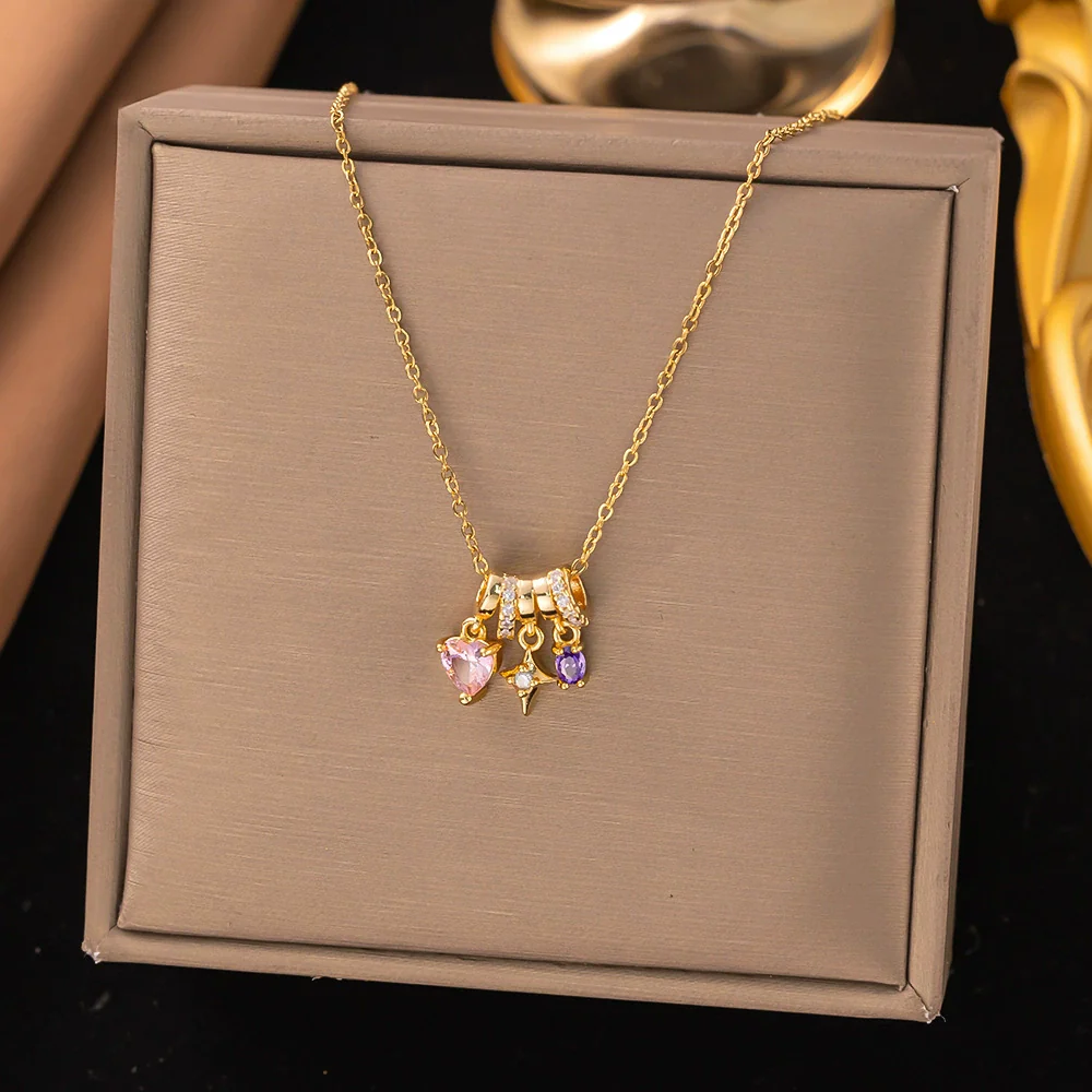 Wholesale Women's Light Luxury Geometric And Heart Shape Copper Electroplated Ochain Star Necklace Accessories - Image 5