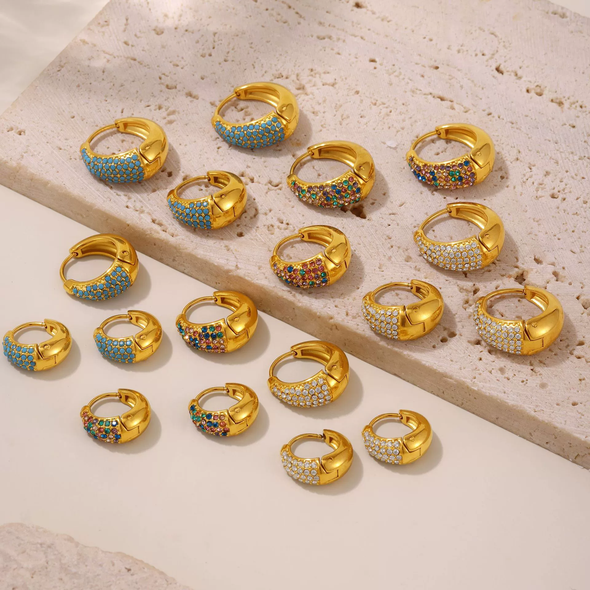 Wholesale Women's Light Luxury Geometric Circle Earrings Stainless Steel 18K Gold Plated - Image 3