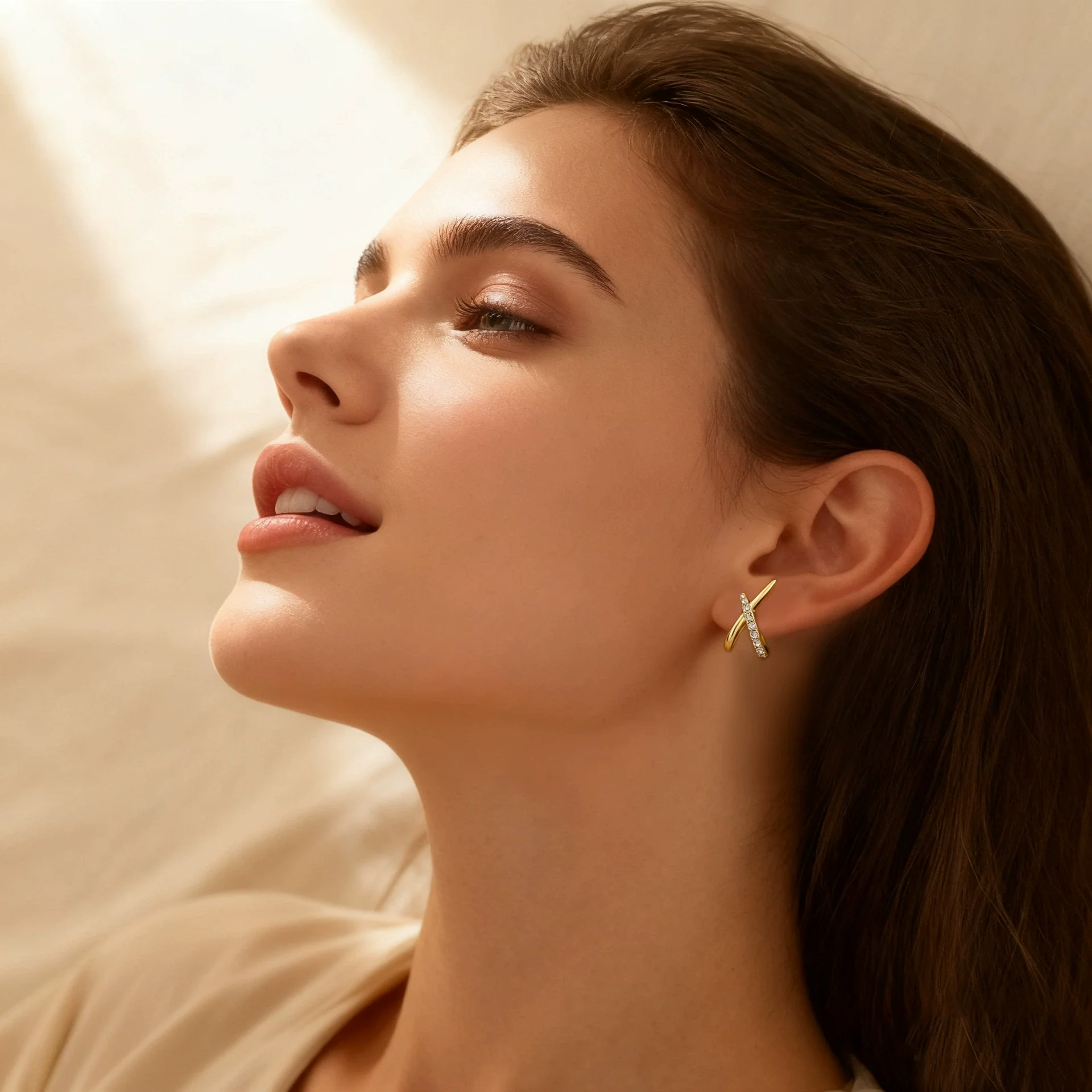 Wholesale Women's Light Luxury Geometric Cross Xshaped Copper Goldplated Zircon Earrings Accessories - Image 3