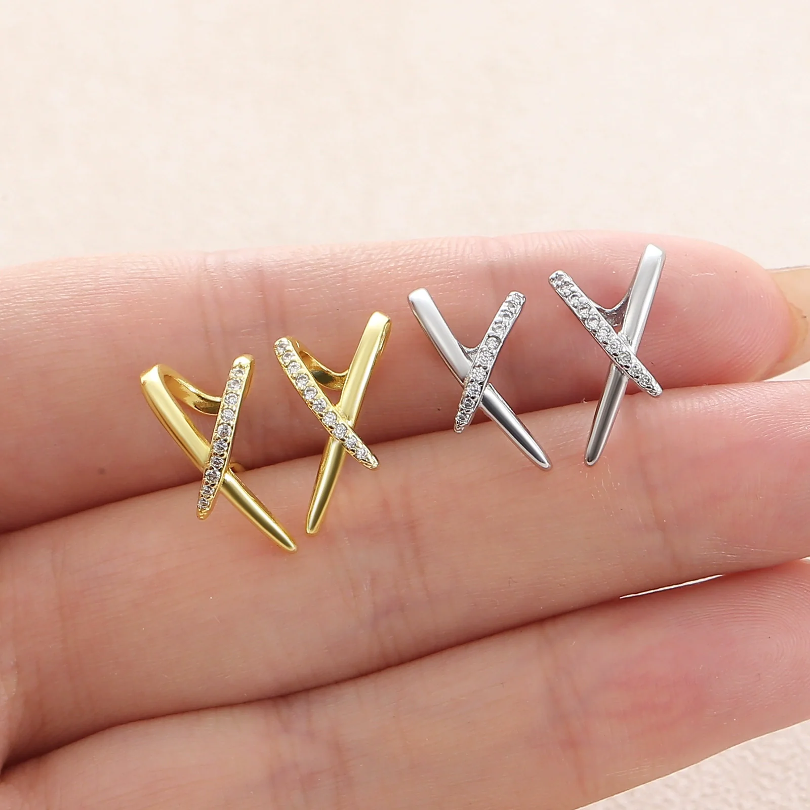 Wholesale Women's Light Luxury Geometric Cross Xshaped Copper Goldplated Zircon Earrings Accessories - Image 4