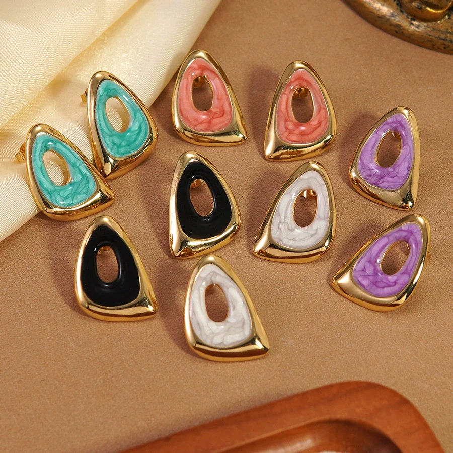 Wholesale Women's Light Luxury Geometric Dripping Oil Stainless Steel Triangle Oil Drop Earrings