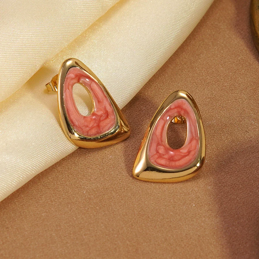 Wholesale Women's Light Luxury Geometric Dripping Oil Stainless Steel Triangle Oil Drop Earrings - Image 3