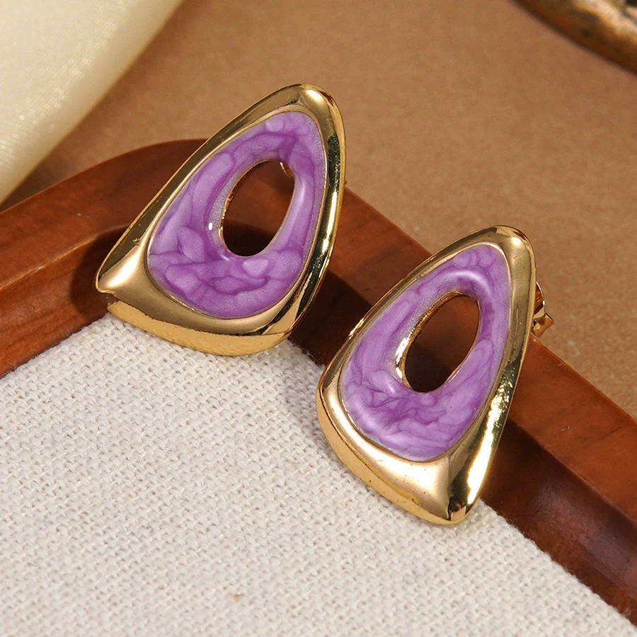 Wholesale Women's Light Luxury Geometric Dripping Oil Stainless Steel Triangle Oil Drop Earrings - Image 6
