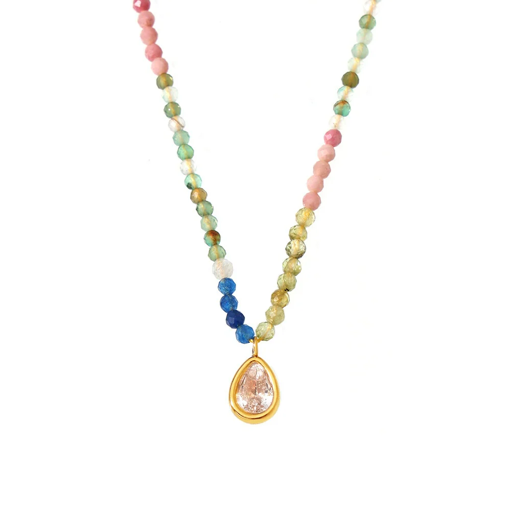 Wholesale Women's Light Luxury Geometric Drop Shape Cat's Eye Stone And Stainless Steel Electroplated Collarbone Necklace - Image 5