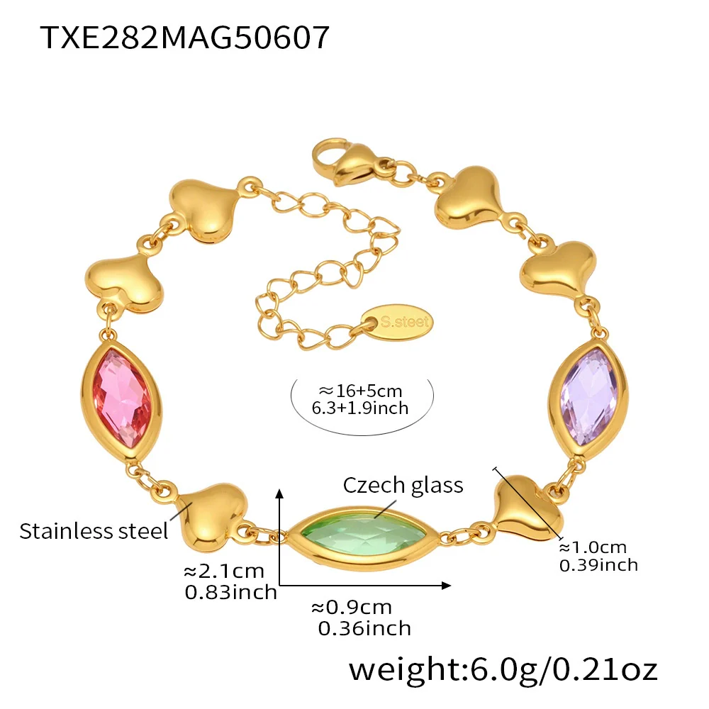 Wholesale Women's Light Luxury Geometric Faceted Glass Stone Hollow Heart Stitching Stainless Steel Goldplated Bracelet - Image 11
