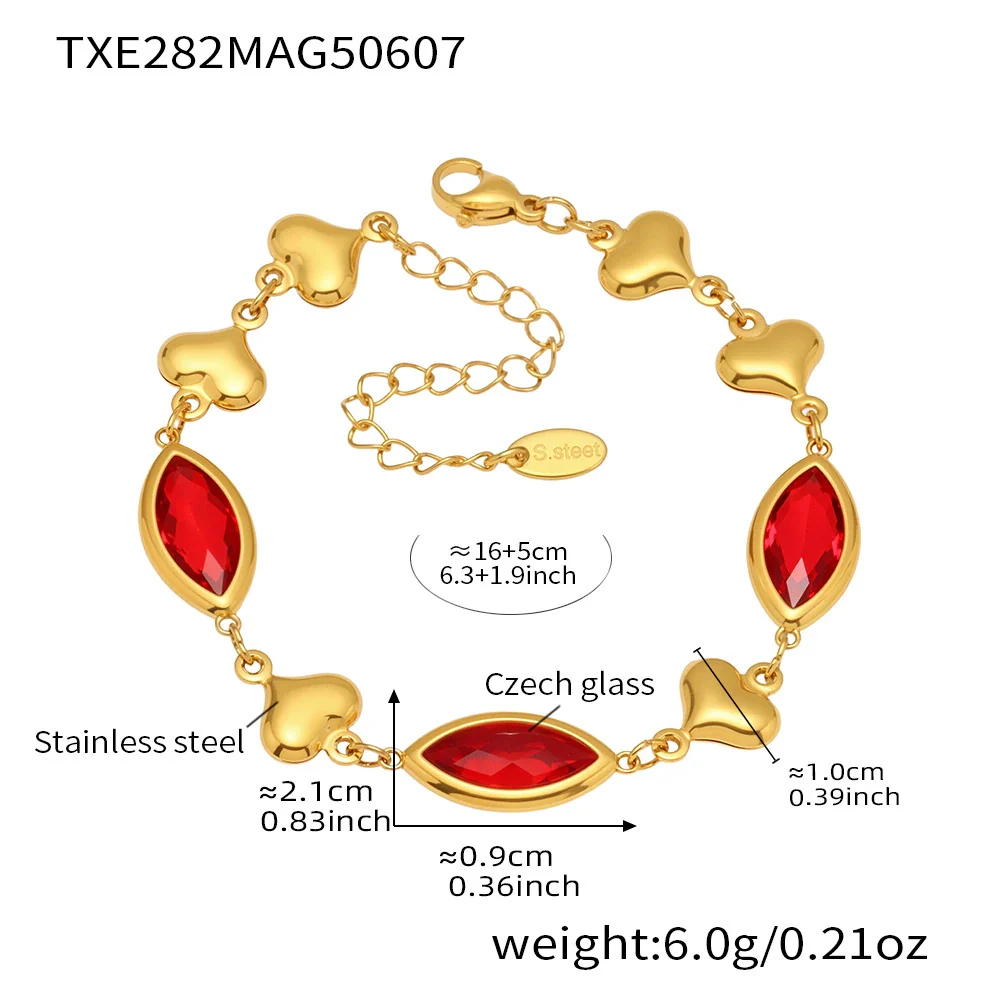 Wholesale Women's Light Luxury Geometric Faceted Glass Stone Hollow Heart Stitching Stainless Steel Goldplated Bracelet - Image 8
