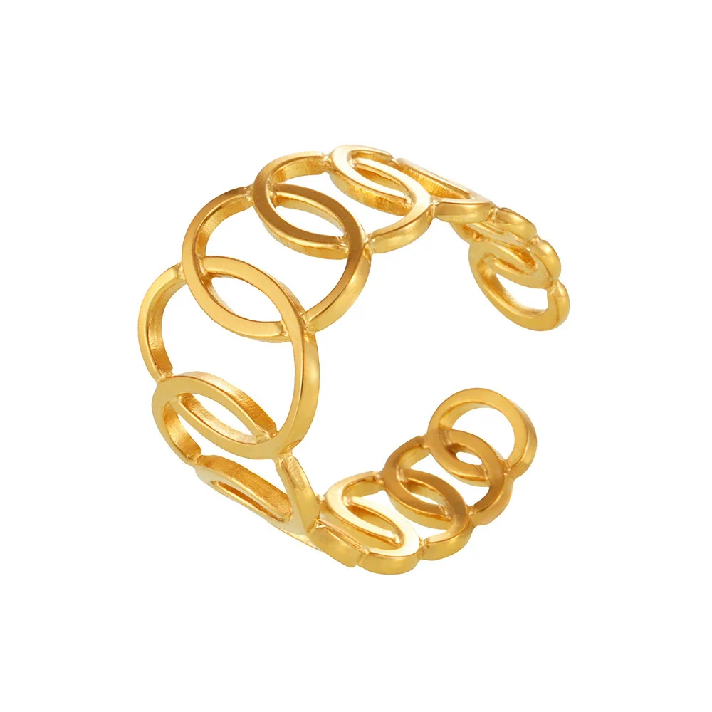 Wholesale Women's Light Luxury Geometric Ferris Wheel Interlocking Hollow Stainless Steel Goldplated Finger Ring - Image 5