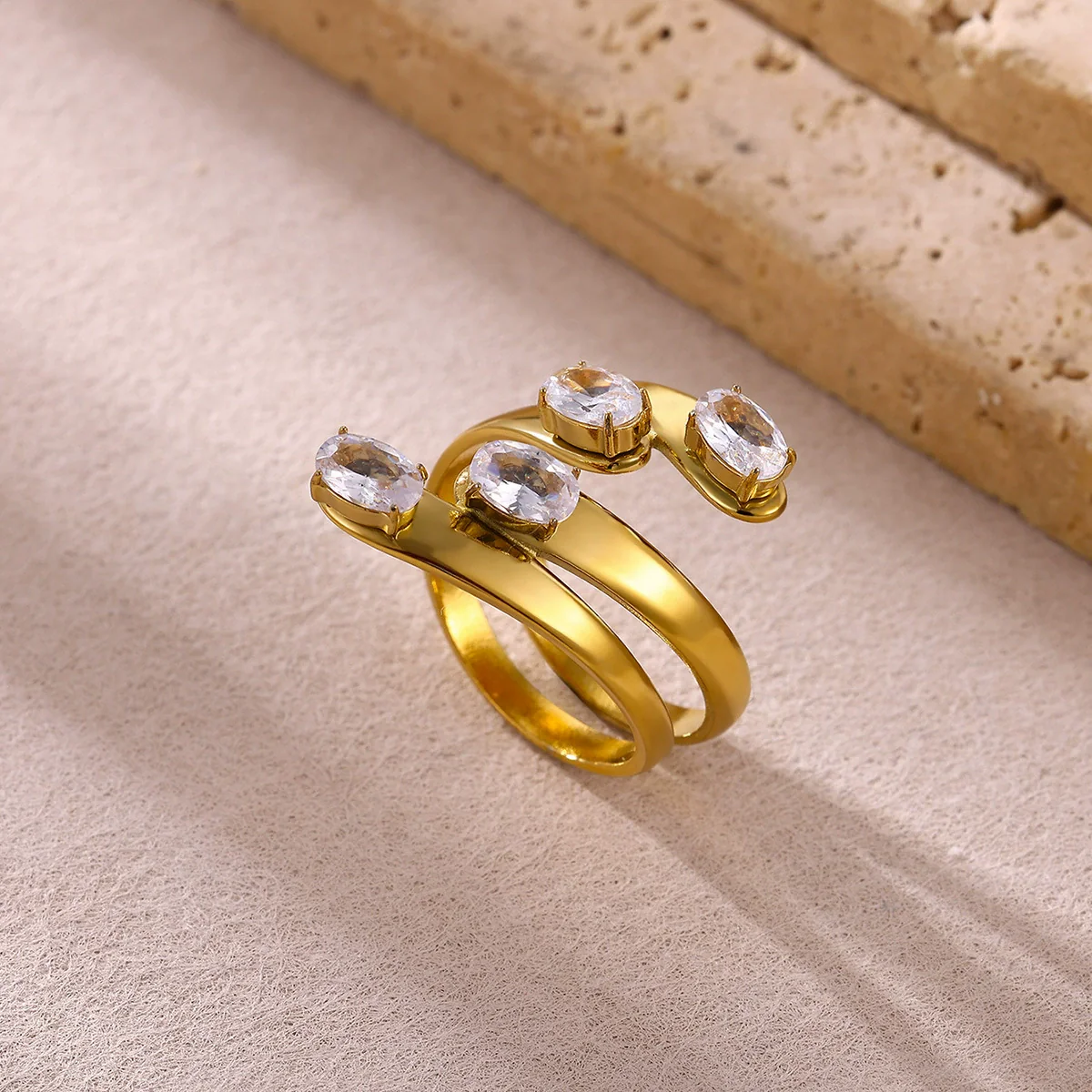 Wholesale Women's Light Luxury Geometric Fruit Pattern Copper Zircon Ring Inlaid With Gold - Image 3