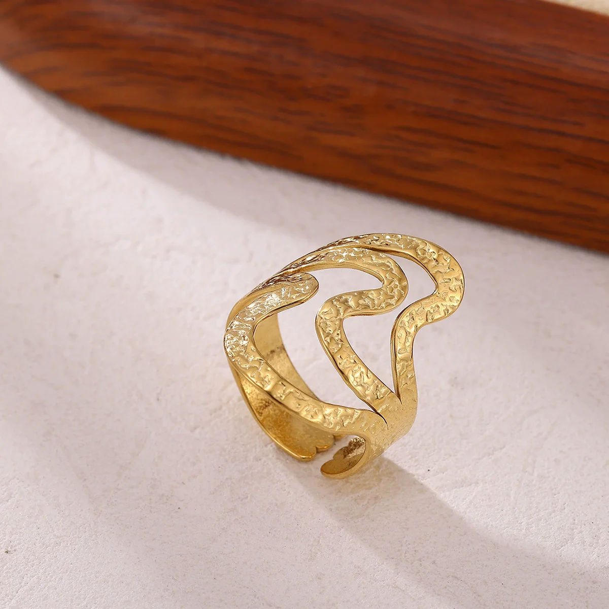 Wholesale Women's Light Luxury Geometric Fruit Pattern Stainless Steel Titanium Steel Gold Inlaid Open Ring Accessories