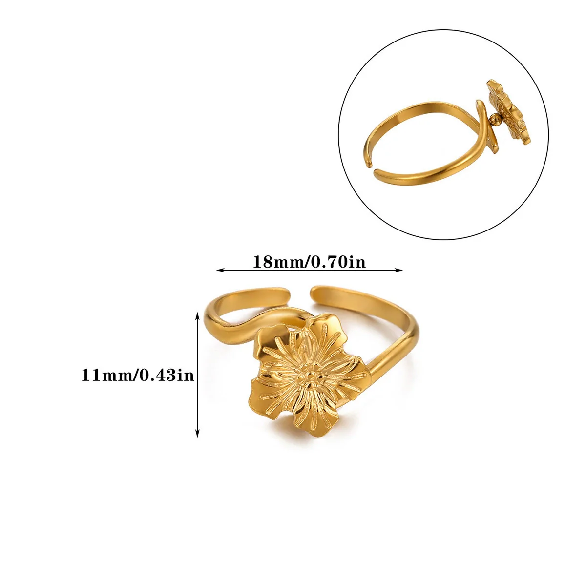 Wholesale Women's Light Luxury Geometric Fruit Pattern Stainless Steel Titanium Steel Gold Inlaid Open Ring Accessories - Image 10