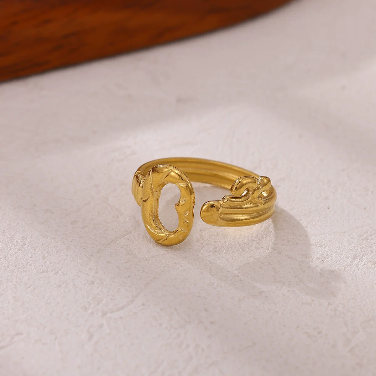 Wholesale Women's Light Luxury Geometric Fruit Pattern Stainless Steel Titanium Steel Gold Inlaid Open Ring Accessories - Image 4