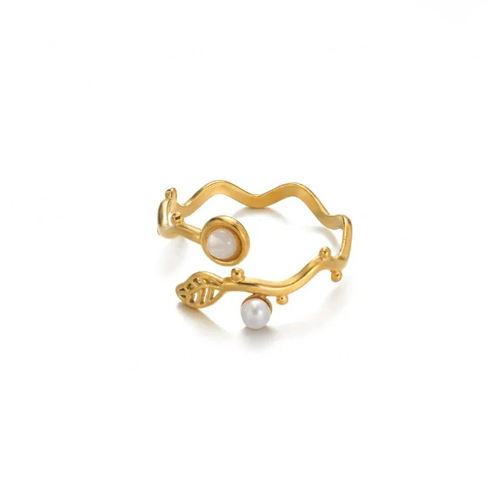 Wholesale Women's Light Luxury Geometric Fruitshaped Inlaid With Gold Stainless Steel Zircon Imitation Pearl Ring Accessories - Image 25