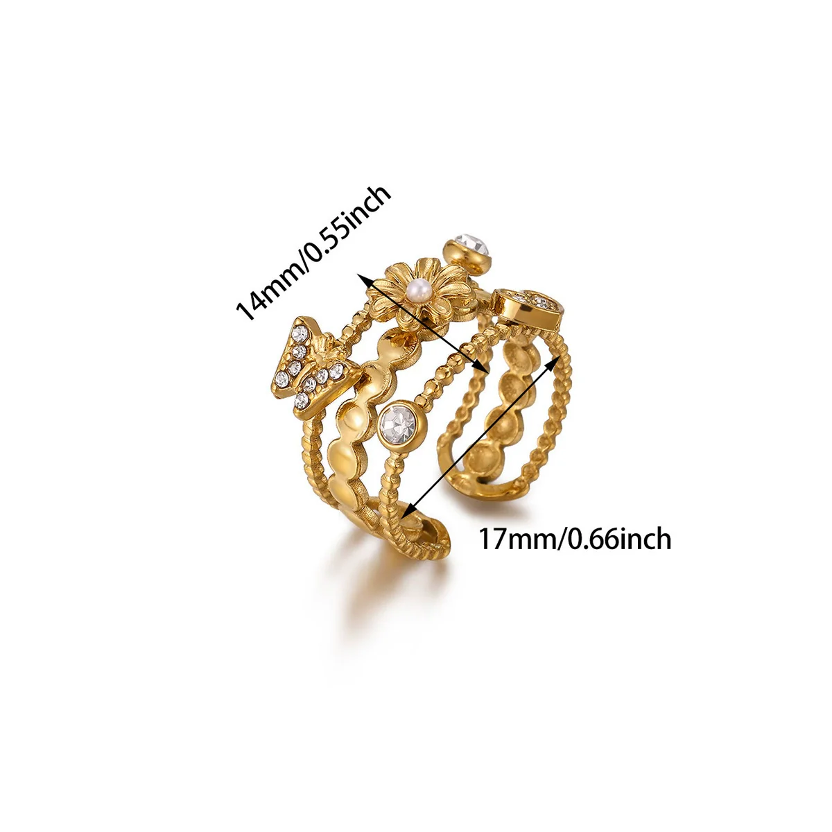 Wholesale Women's Light Luxury Geometric Fruitshaped Zirconinlaid Stainless Steel Goldinlaid Open Ring Accessories - Image 10