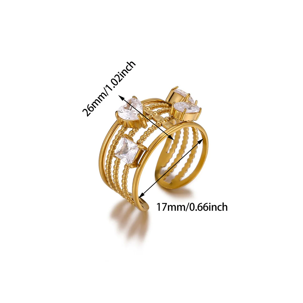 Wholesale Women's Light Luxury Geometric Fruitshaped Zirconinlaid Stainless Steel Goldinlaid Open Ring Accessories - Image 11