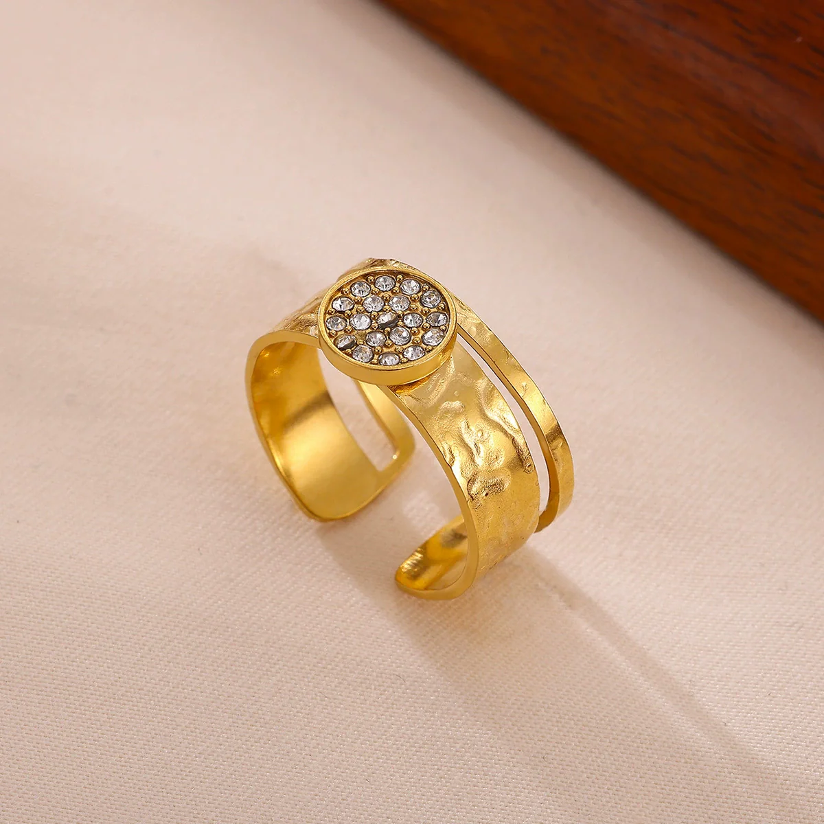 Wholesale Women's Light Luxury Geometric Fruitshaped Zirconinlaid Stainless Steel Goldinlaid Open Ring Accessories - Image 2