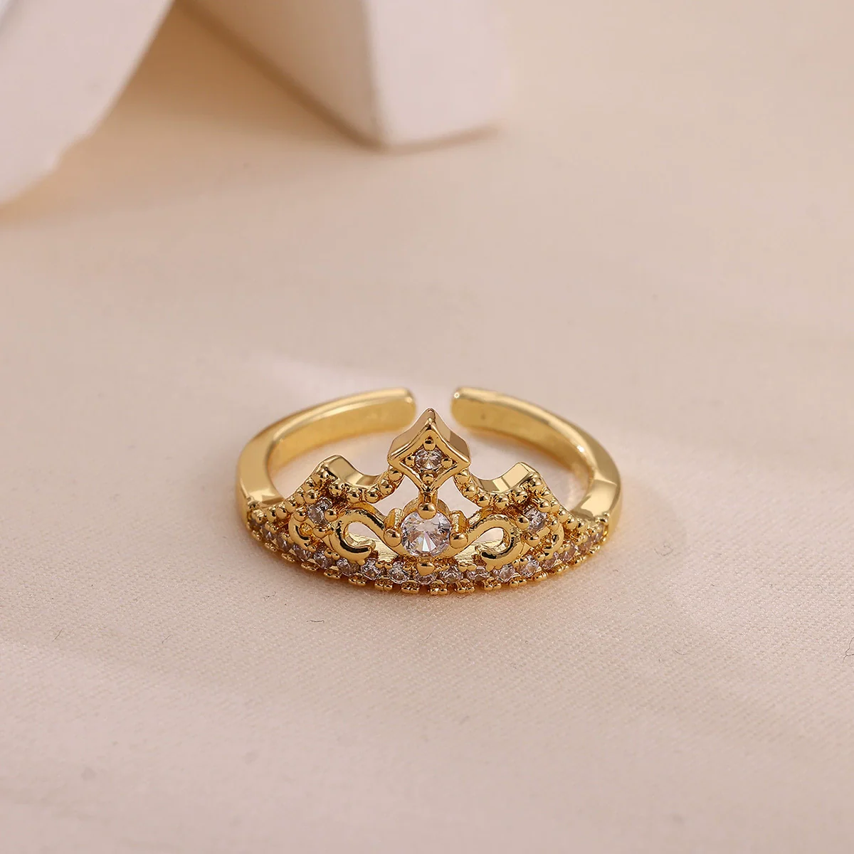 Wholesale Women's Light Luxury Geometric Fruitshaped Zirconinlaid Stainless Steel Goldinlaid Open Ring Accessories - Image 3