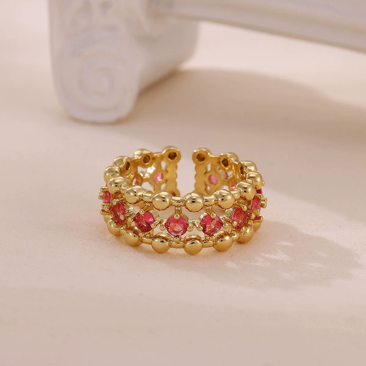 Wholesale Women's Light Luxury Geometric Fruitshaped Zirconinlaid Stainless Steel Goldinlaid Open Ring Accessories - Image 4
