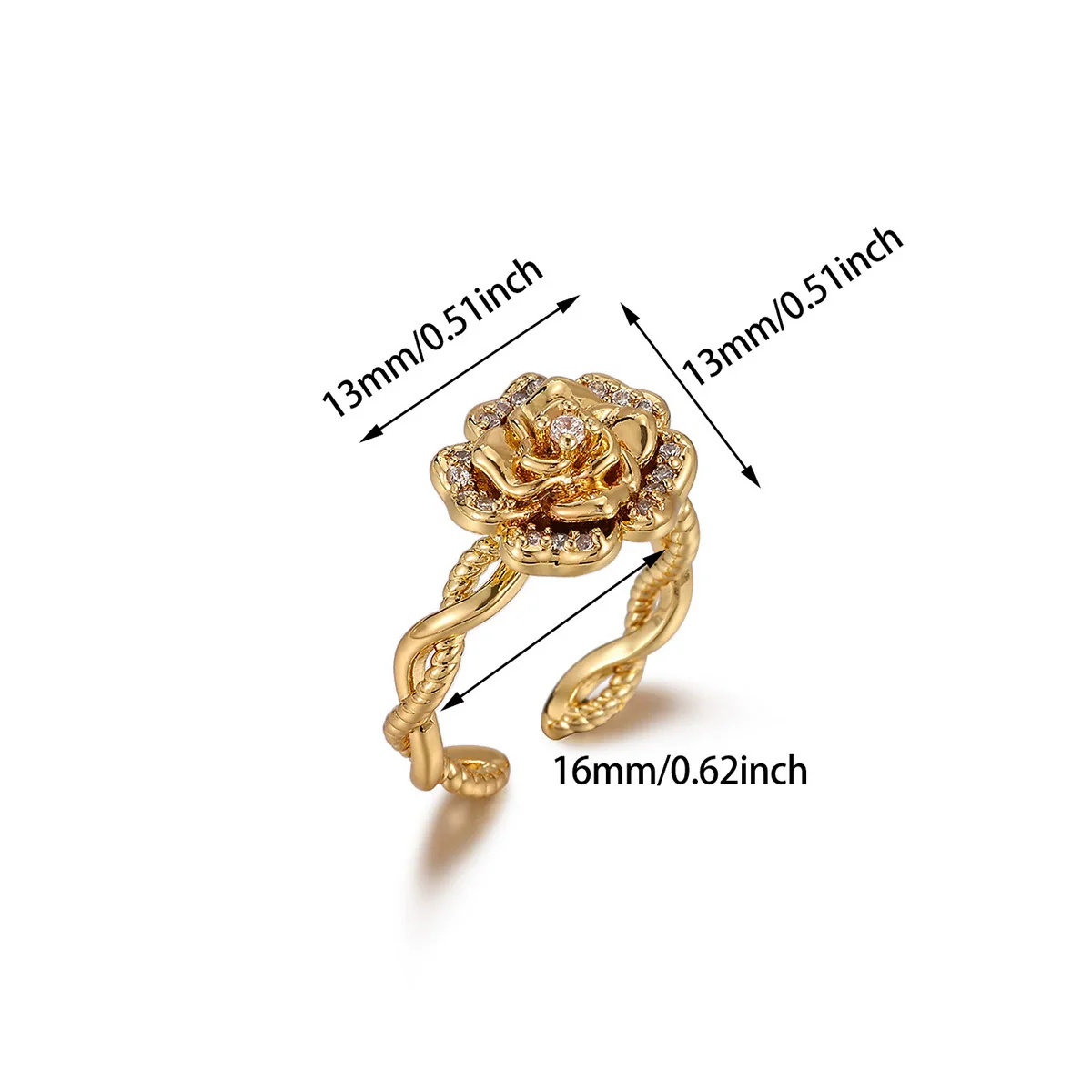 Wholesale Women's Light Luxury Geometric Fruitshaped Zirconinlaid Stainless Steel Goldinlaid Open Ring Accessories - Image 5
