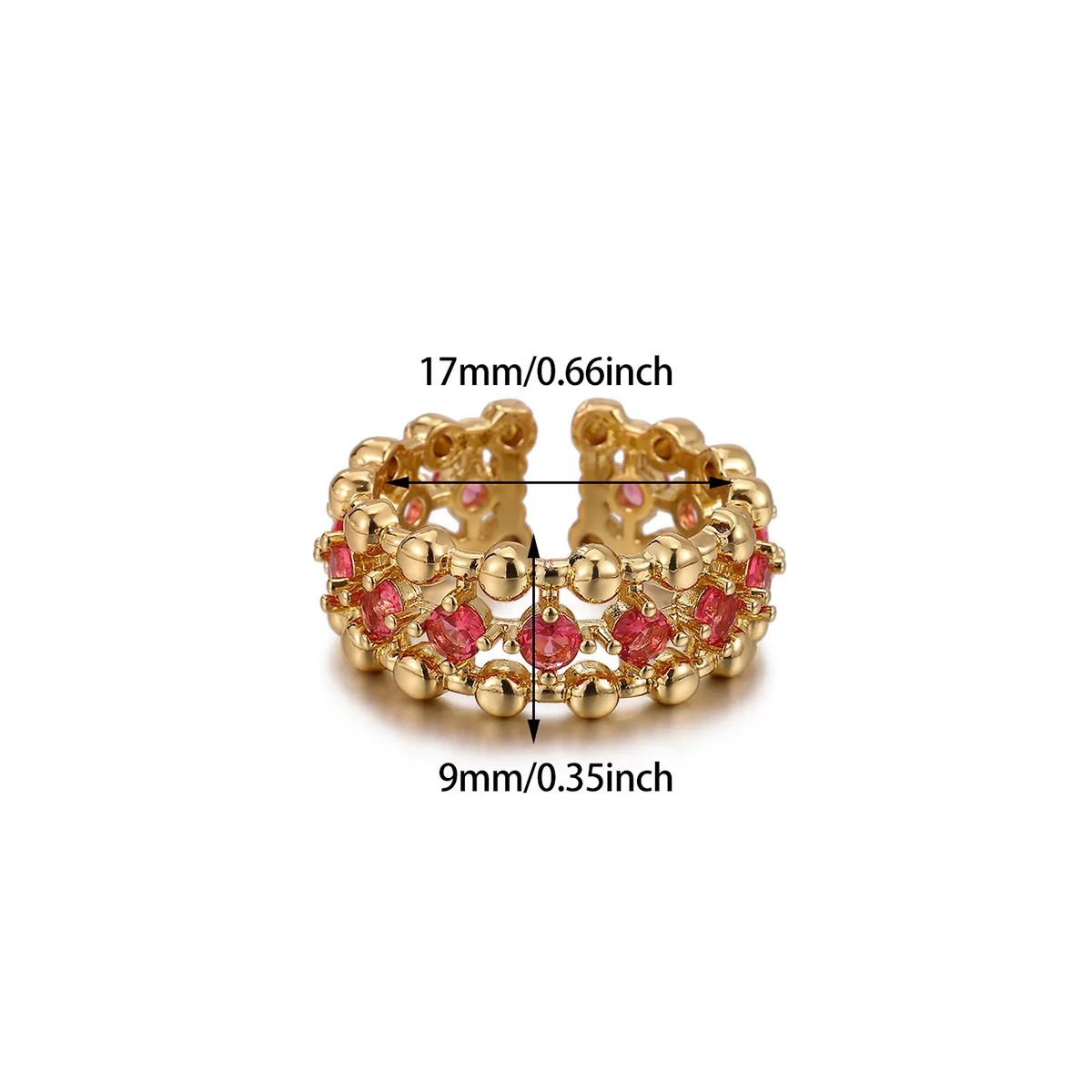 Wholesale Women's Light Luxury Geometric Fruitshaped Zirconinlaid Stainless Steel Goldinlaid Open Ring Accessories - Image 8