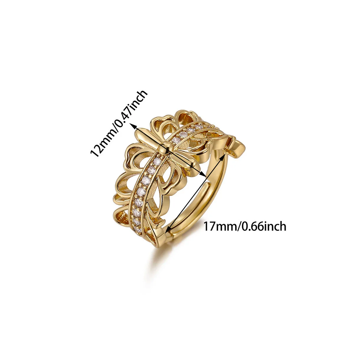 Wholesale Women's Light Luxury Geometric Fruitshaped Zirconinlaid Stainless Steel Goldinlaid Open Ring Accessories - Image 9