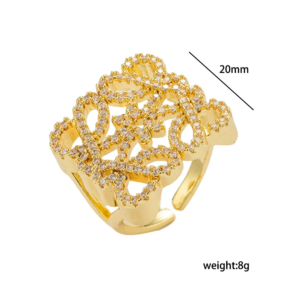 Wholesale Women's Light Luxury Geometric Gold Plated Copper Cut Out Diamond Fashion Ring - Image 5