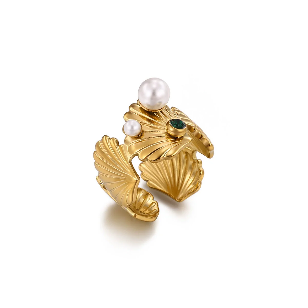 Wholesale Women's Light Luxury Geometric Goldinlaid Ring With Shell Imitation Pearl Fourleaf Clover Heart And Fruit Shapes - Image 10