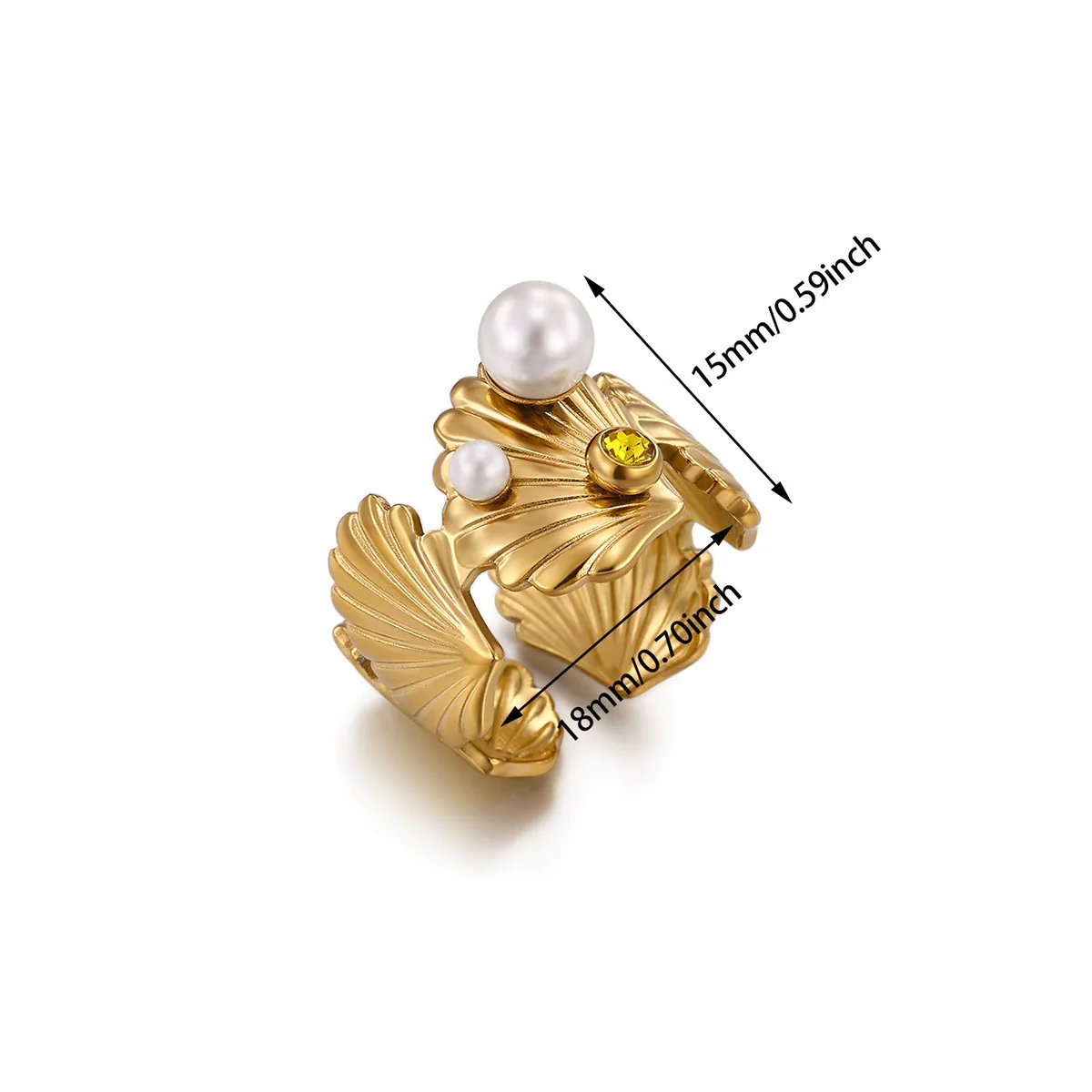 Wholesale Women's Light Luxury Geometric Goldinlaid Ring With Shell Imitation Pearl Fourleaf Clover Heart And Fruit Shapes - Image 11
