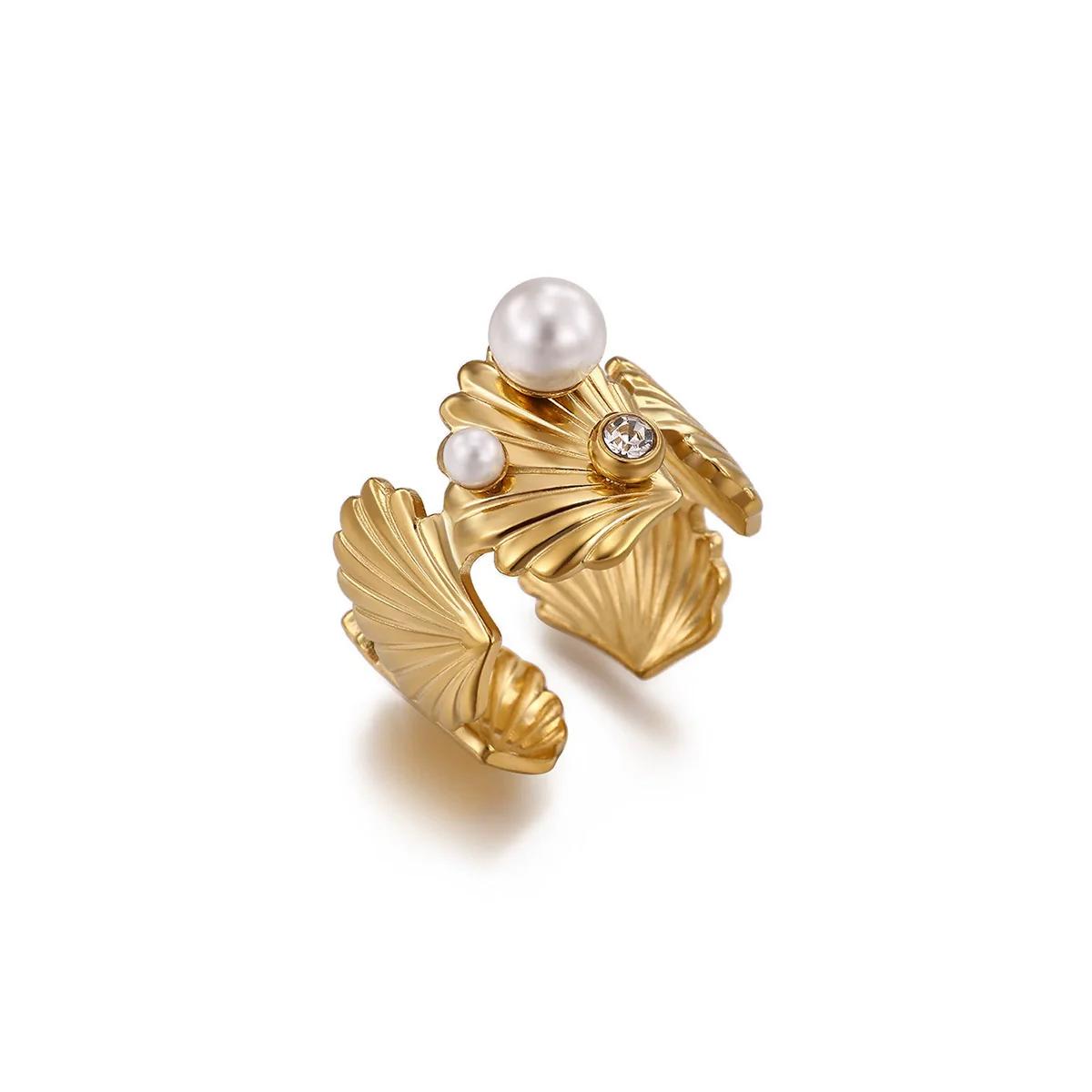 Wholesale Women's Light Luxury Geometric Goldinlaid Ring With Shell Imitation Pearl Fourleaf Clover Heart And Fruit Shapes - Image 9