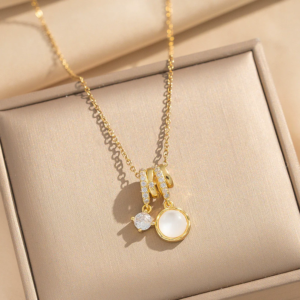 Wholesale Women's Light Luxury Geometric Heart Shape Flower Bow Tie Star Pattern Gold Plated Copper Zircon O Word Chain Necklace - Image 2