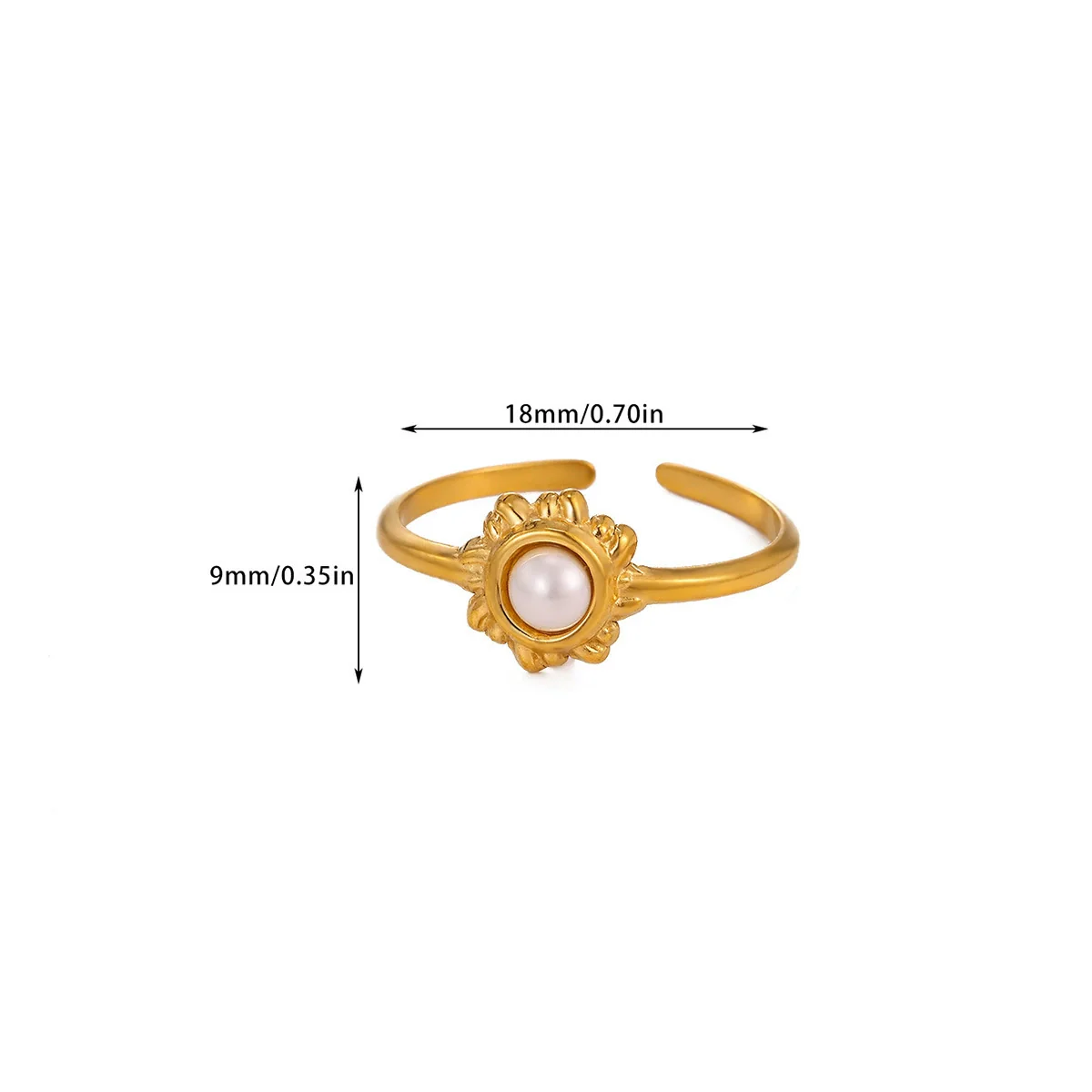 Wholesale Women's Light Luxury Geometric Heart Shape Inlaid With Gold Pearl Titanium Steel Open Ring - Image 6