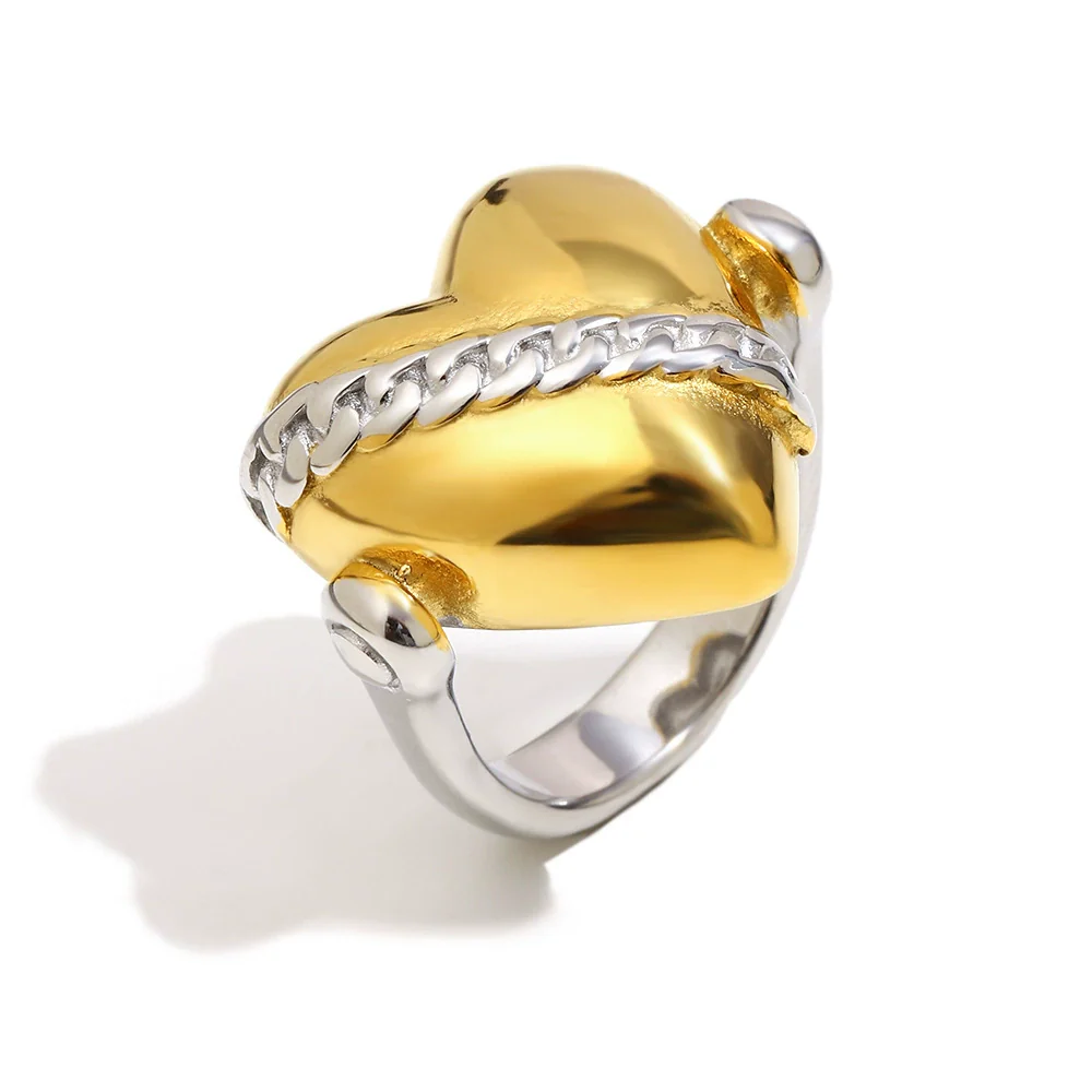 Wholesale Women's Light Luxury Geometric Heart Stereo Stainless Steel 18K Gold Plated Ring Hand Jewelry - Image 5