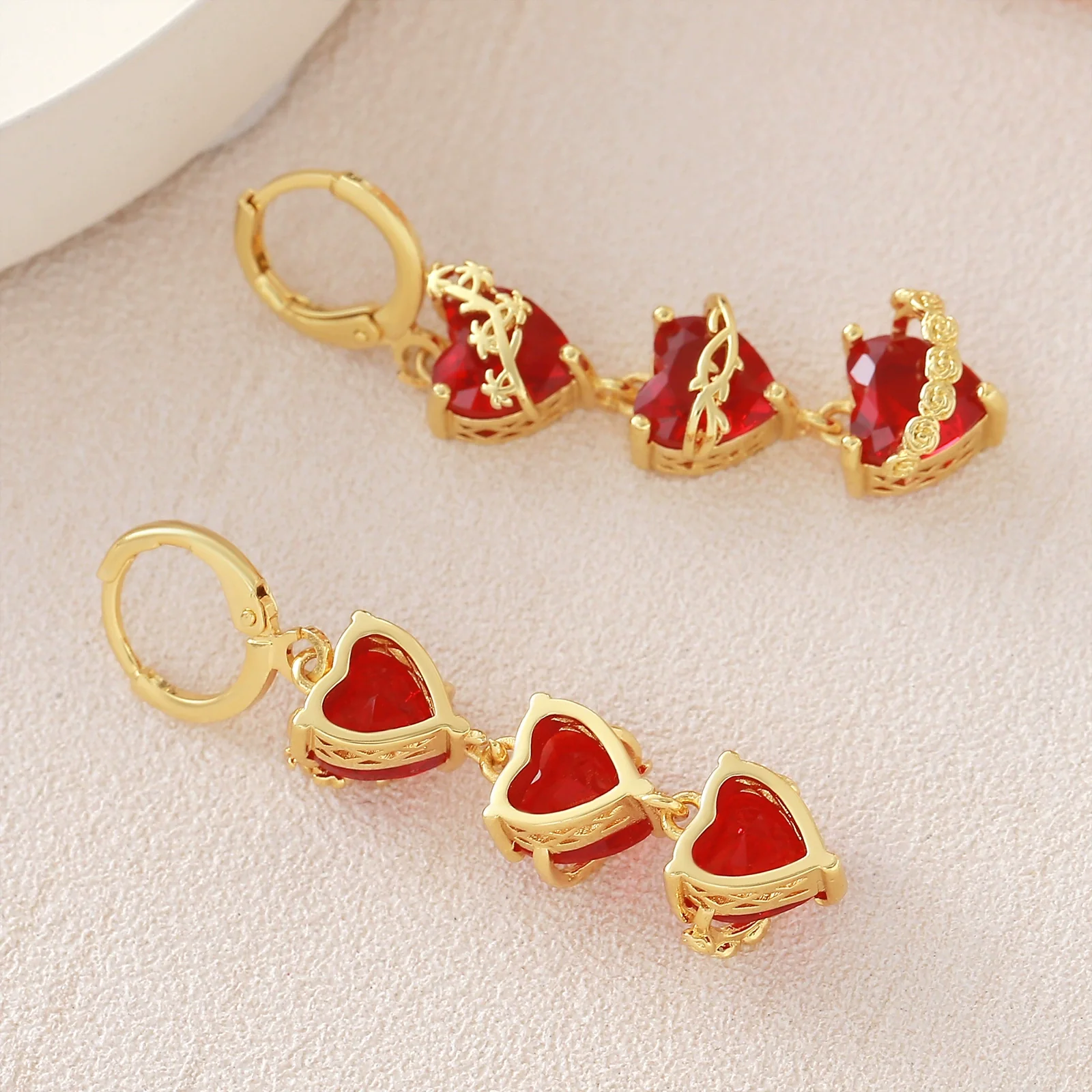 Wholesale Women's Light Luxury Geometric Heartshaped Red Rose Zircon Earrings Studs Made Of 925 Silver And Copper With Electroplating - Image 2