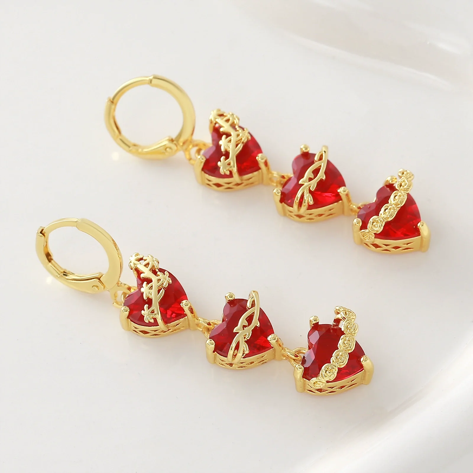 Wholesale Women's Light Luxury Geometric Heartshaped Red Rose Zircon Earrings Studs Made Of 925 Silver And Copper With Electroplating - Image 3