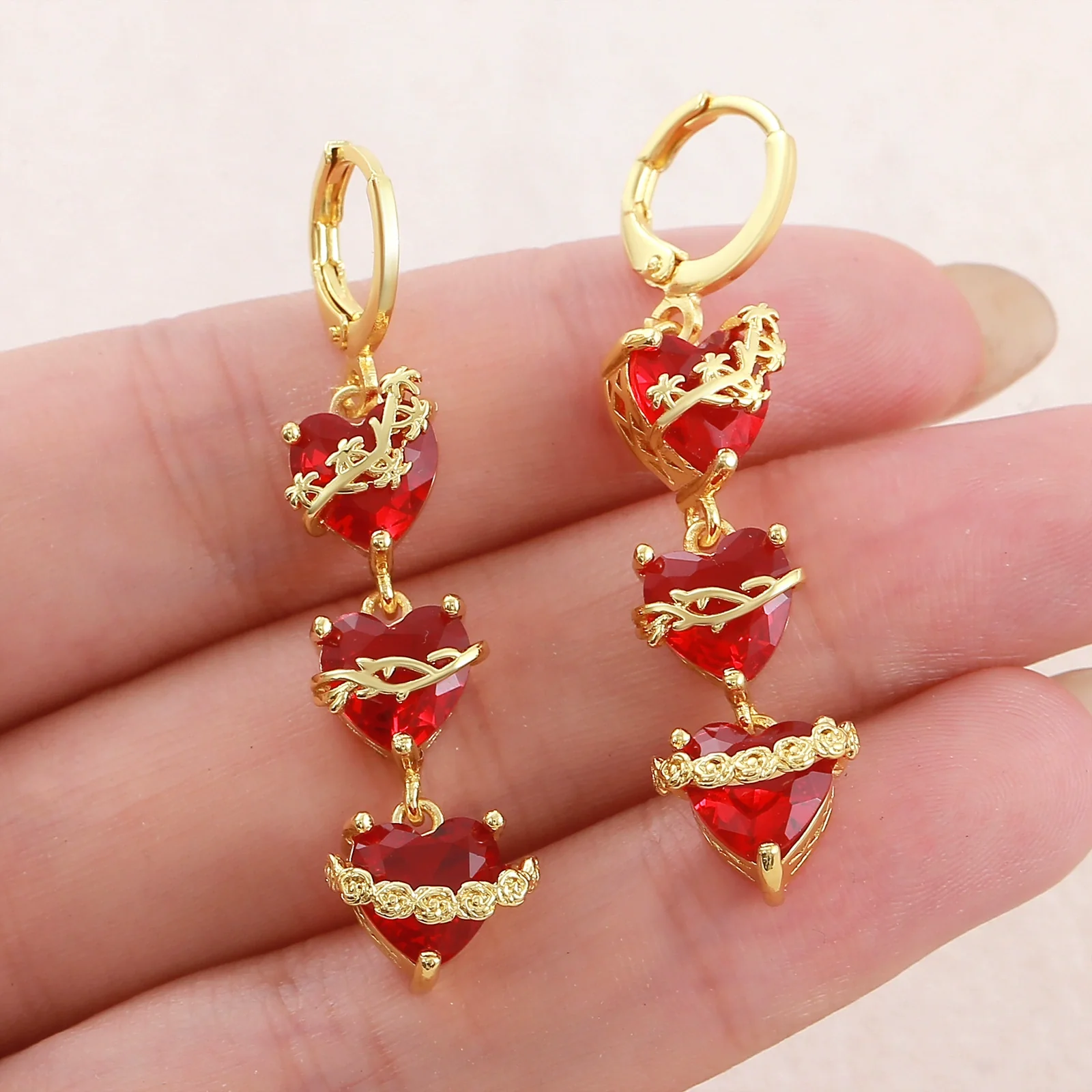 Wholesale Women's Light Luxury Geometric Heartshaped Red Rose Zircon Earrings Studs Made Of 925 Silver And Copper With Electroplating - Image 4