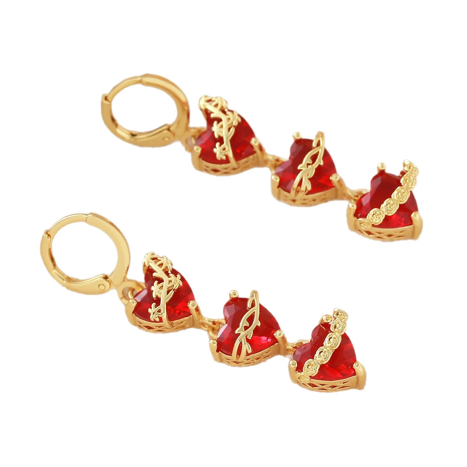 Wholesale Women's Light Luxury Geometric Heartshaped Red Rose Zircon Earrings Studs Made Of 925 Silver And Copper With Electroplating - Image 5