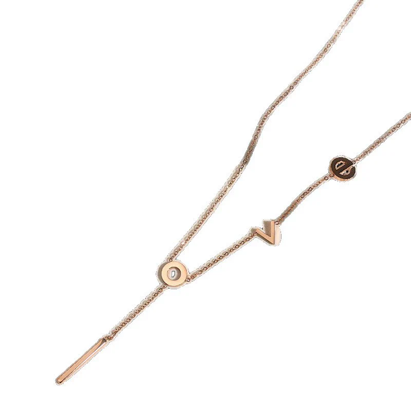 Wholesale Women's Light Luxury Geometric Love Letter Necklace With Titanium Steel Pendant And O Word Chain Electroplated - Image 4