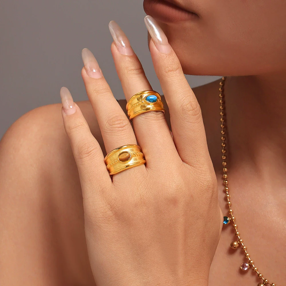 Wholesale Women's Light Luxury Geometric Pattern Stainless Steel Ferris Wheel Ring With Pvd Real Gold Color Retention Electroplating - Image 2