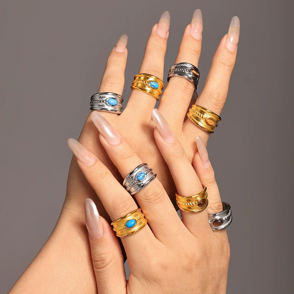 Wholesale Women's Light Luxury Geometric Pattern Stainless Steel Ferris Wheel Ring With Pvd Real Gold Color Retention Electroplating - Image 3