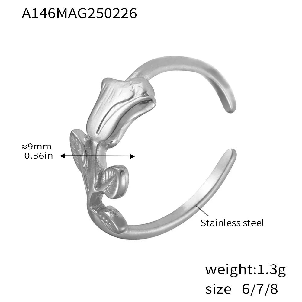 Wholesale Women's Light Luxury Geometric Rose Embossed Stainless Steel Electroplated Opening Ring Jewelry - Image 3