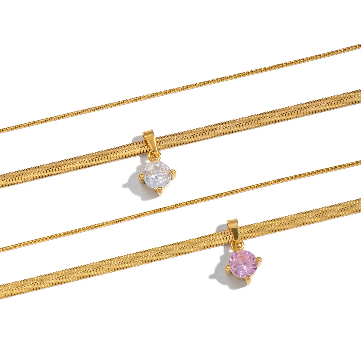 Wholesale Women's Light Luxury Geometric Snake Chain Necklace Stainless Steel 18K Real Gold Plated With Zircon Inlay - Image 5
