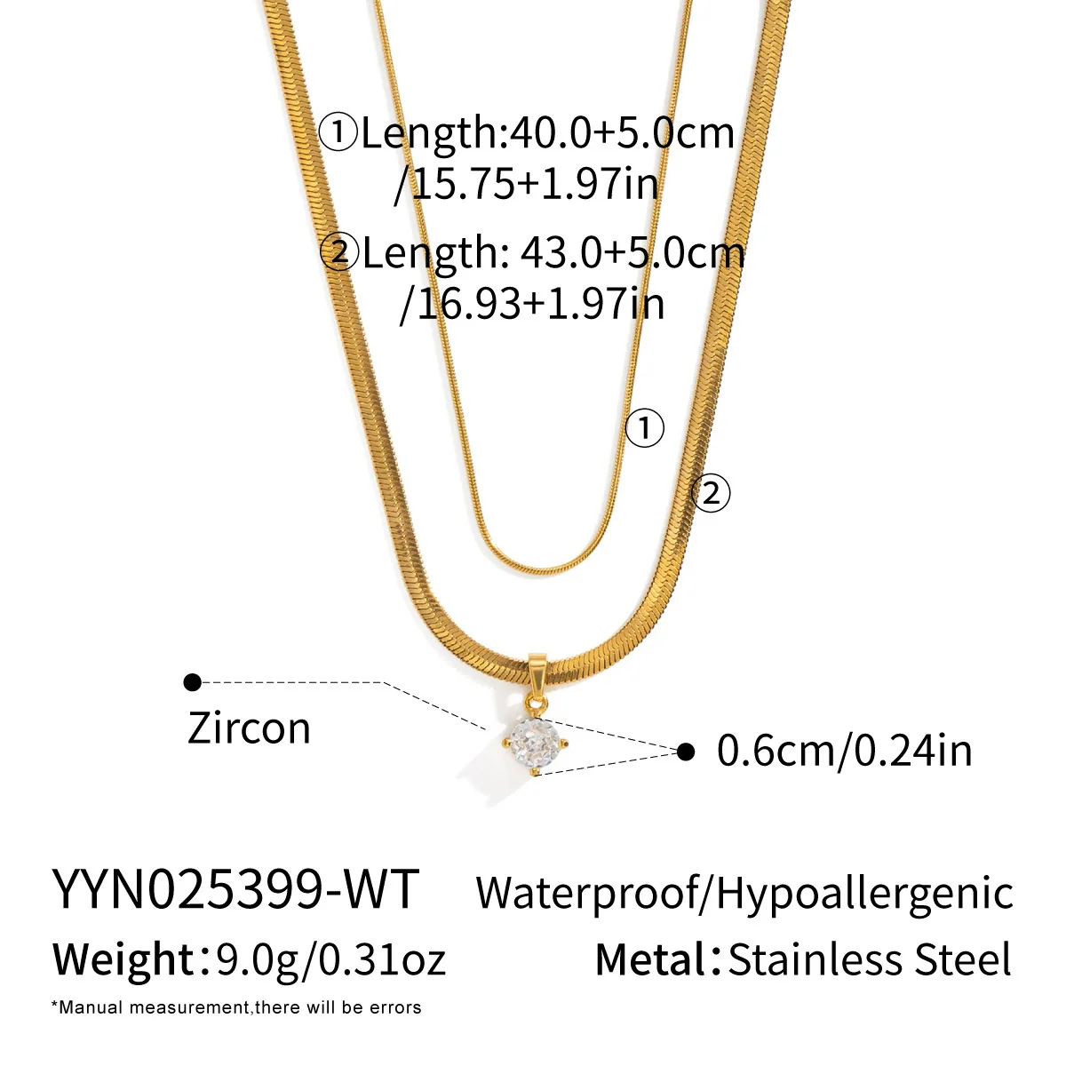 Wholesale Women's Light Luxury Geometric Snake Chain Necklace Stainless Steel 18K Real Gold Plated With Zircon Inlay - Image 7