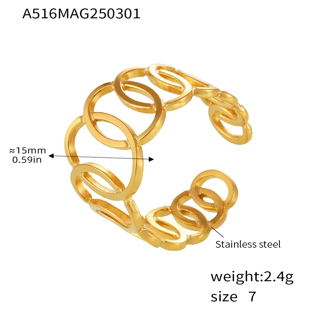 Wholesale Women's Light Luxury Geometric Stainless Steel 18K Gold Plated Ferris Wheel Ring - Image 16