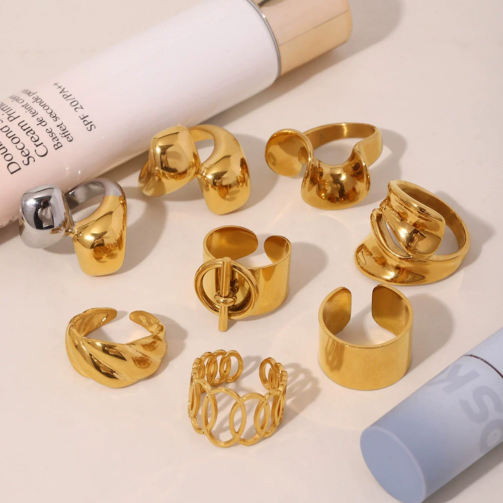 Wholesale Women's Light Luxury Geometric Stainless Steel 18K Gold Plated Ferris Wheel Ring - Image 4