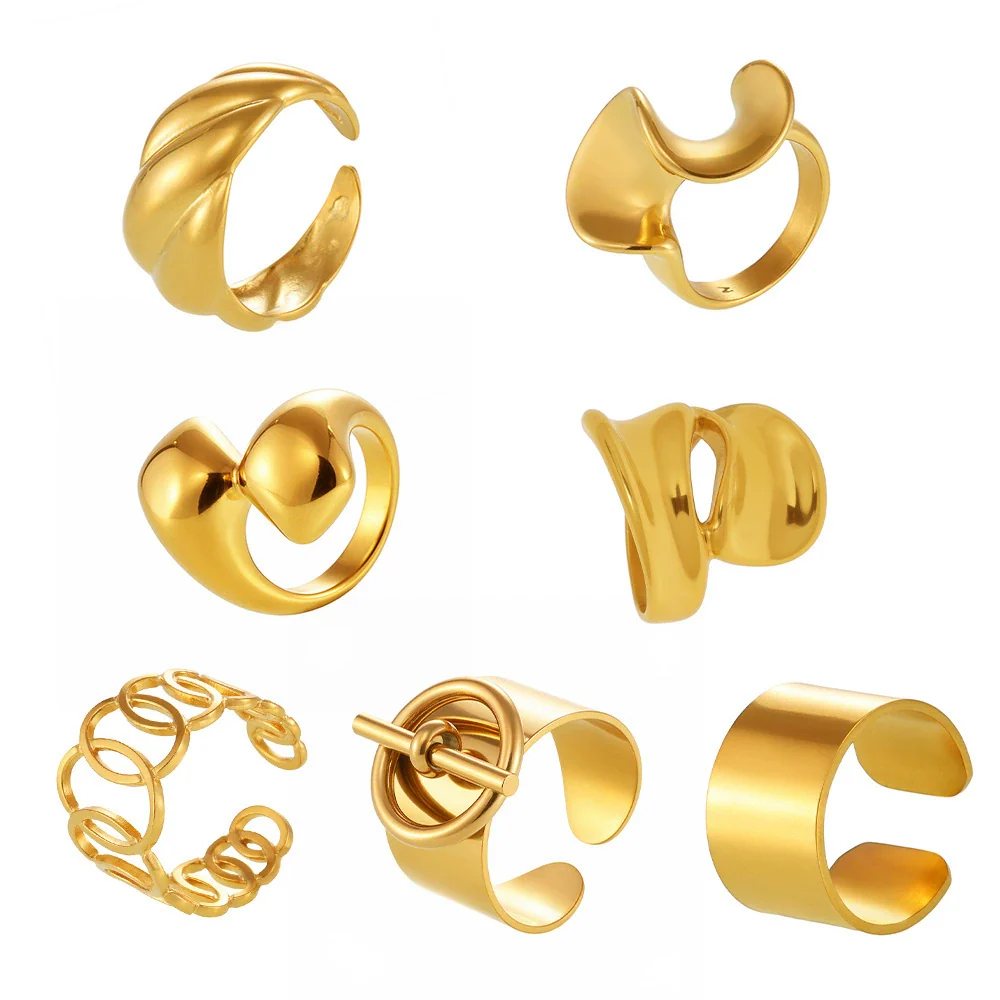 Wholesale Women's Light Luxury Geometric Stainless Steel 18K Gold Plated Ferris Wheel Ring - Image 5
