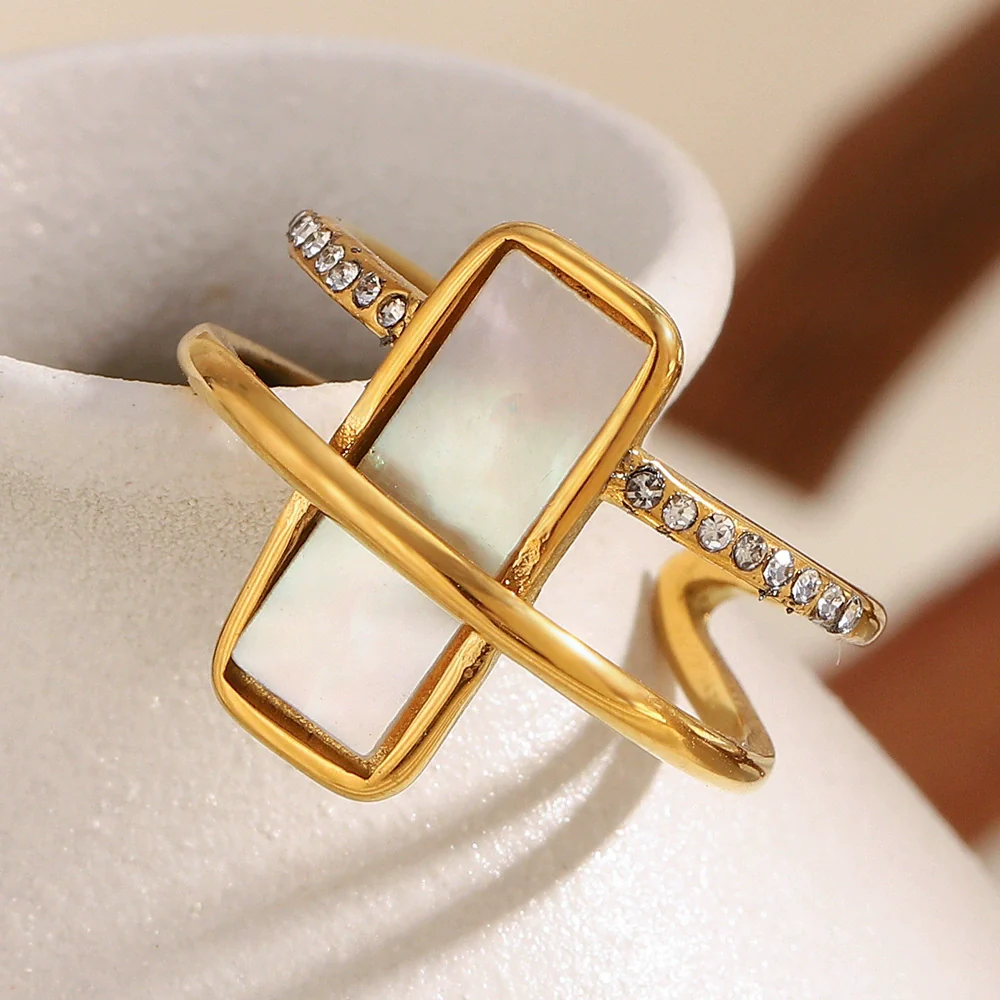 Wholesale Women's Light Luxury Geometric Stainless Steel 18K Gold Plated Open Ring Hand Jewelry - Image 4
