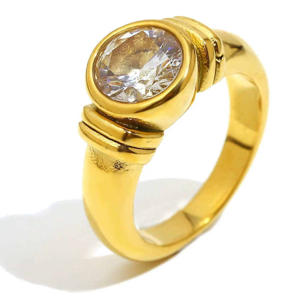 Wholesale Women's Light Luxury Geometric Stainless Steel 18K Gold Plated Ring Hand Jewelry - Image 6
