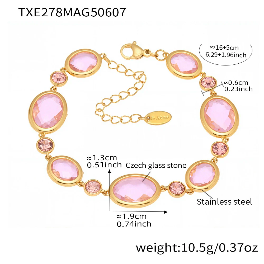 Wholesale Women's Light Luxury Geometric Stainless Steel And Czech Glass Stone Ferris Wheel Oval Faceted Electroplated Bracelet Jewelry - Image 10