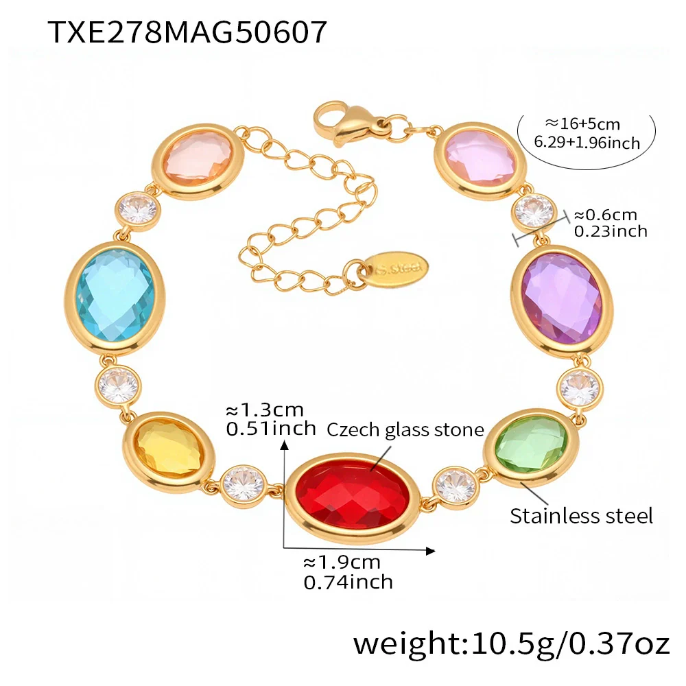 Wholesale Women's Light Luxury Geometric Stainless Steel And Czech Glass Stone Ferris Wheel Oval Faceted Electroplated Bracelet Jewelry - Image 11