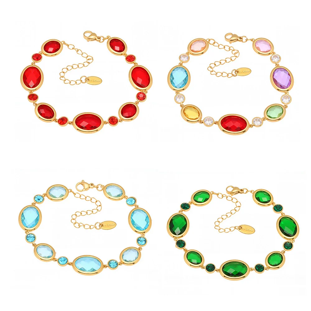 Wholesale Women's Light Luxury Geometric Stainless Steel And Czech Glass Stone Ferris Wheel Oval Faceted Electroplated Bracelet Jewelry - Image 5