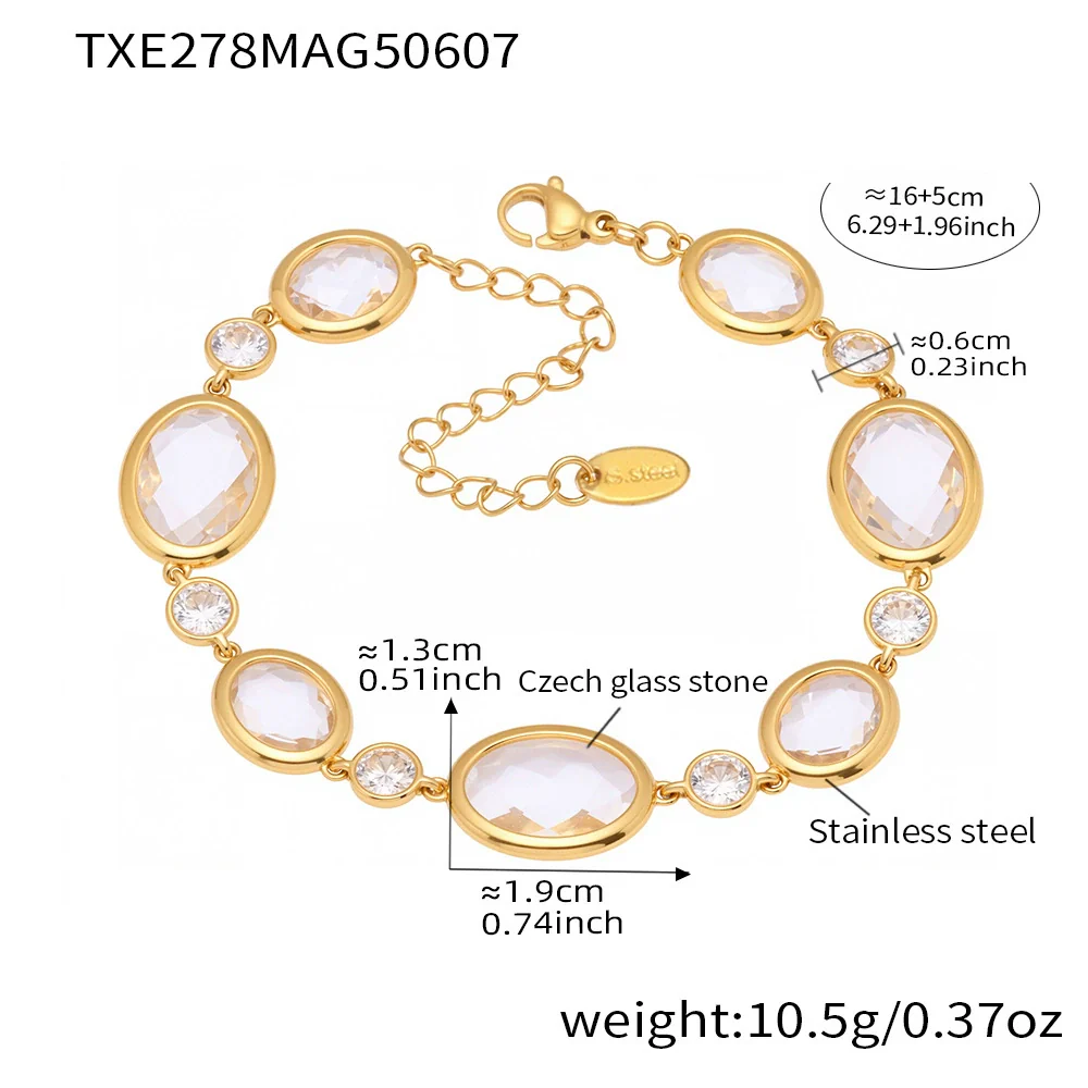 Wholesale Women's Light Luxury Geometric Stainless Steel And Czech Glass Stone Ferris Wheel Oval Faceted Electroplated Bracelet Jewelry - Image 6